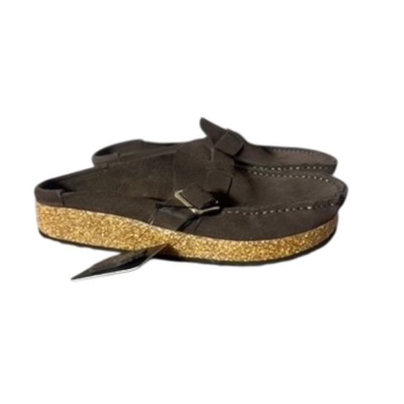 Alexis Bendel Brown Suede Leather Buckle Clogs NWOT - Picture 4 of 16